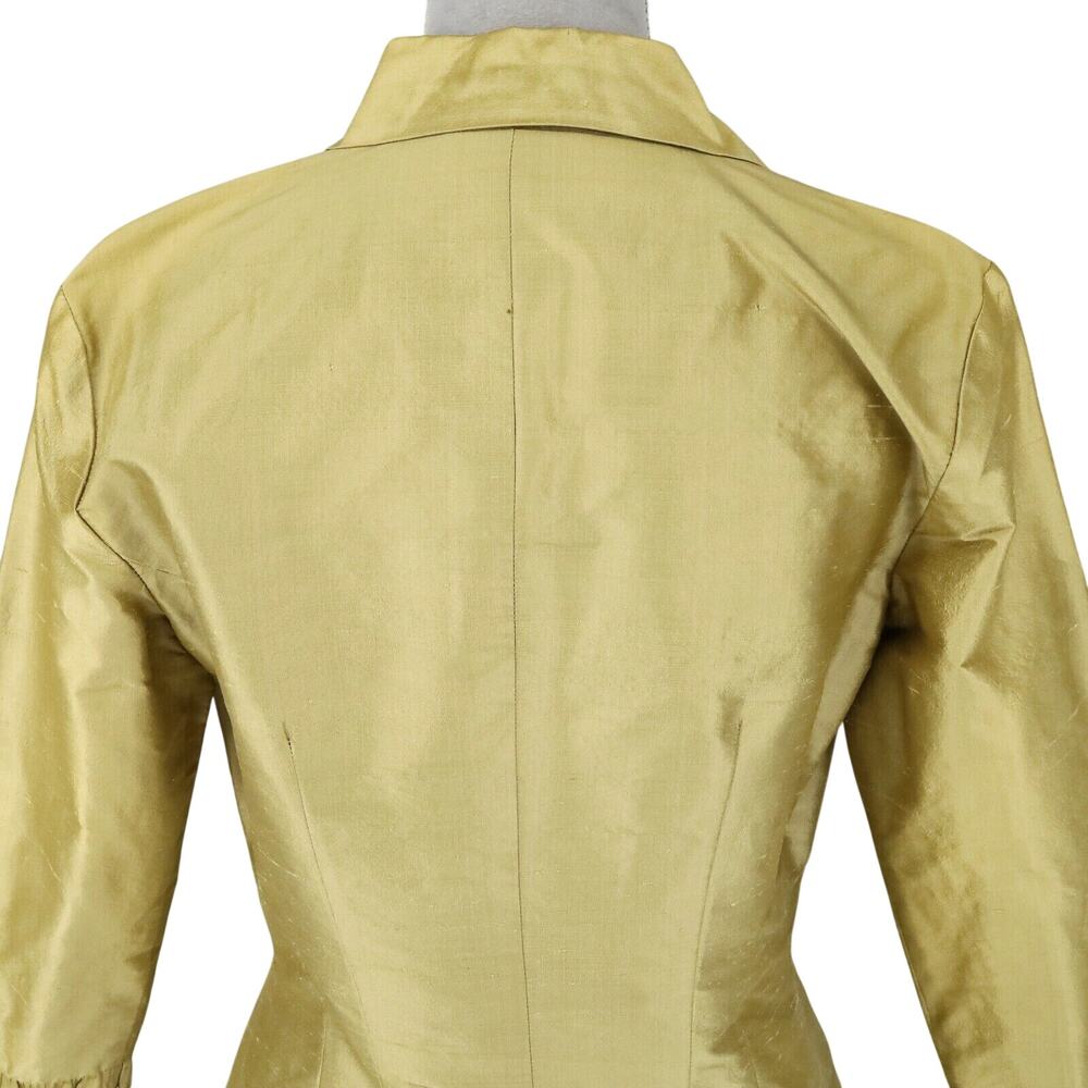 Cache Jacket Womens 8 All Silk Green Gold Lined Pleated Trim Lightweight Vintage - Picture 8 of 12